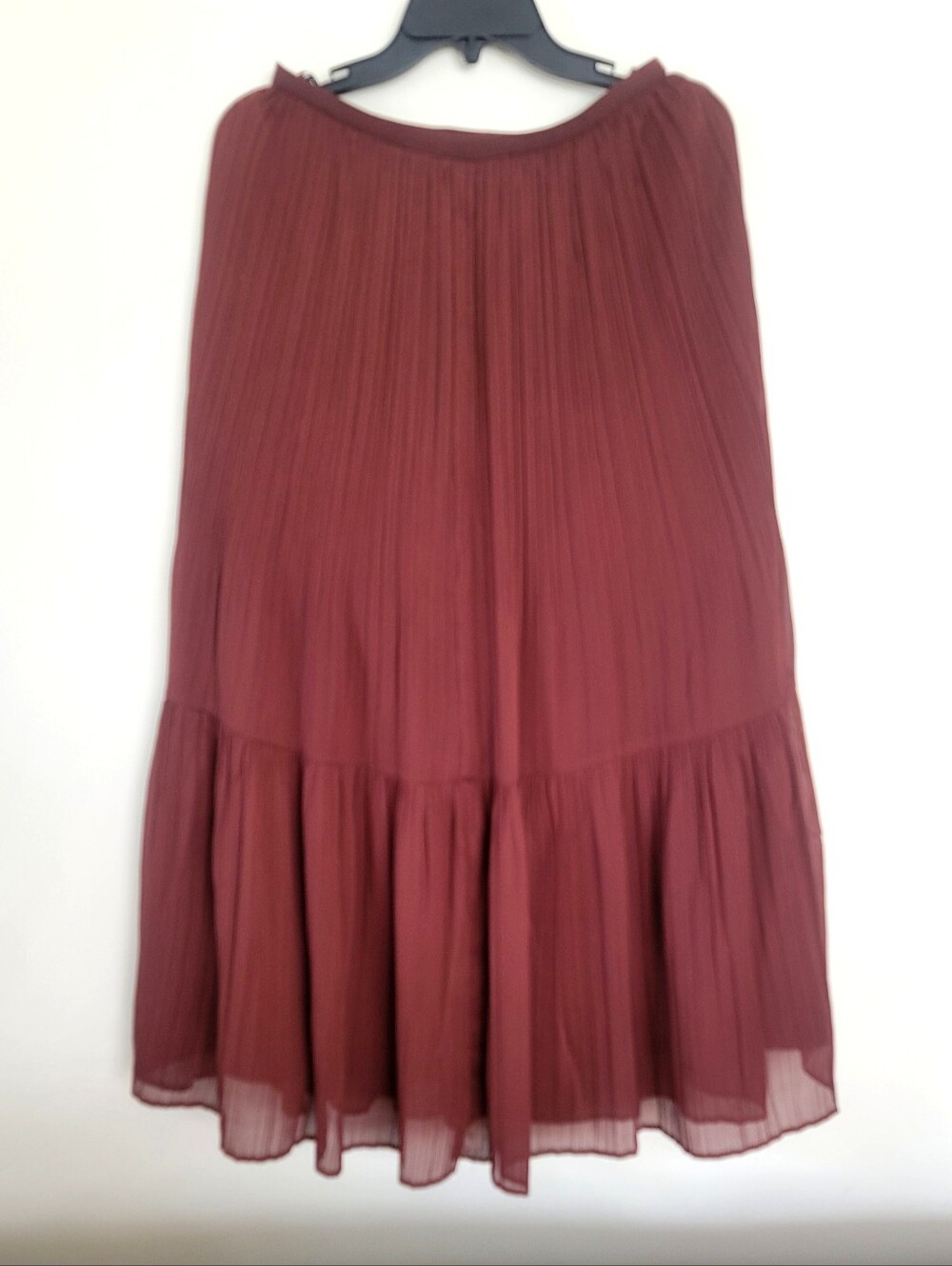 NWOT UNIQLO Maple Brown Elastic Waist Ruffle BOHO Maxi Long Skirt 28 Medium